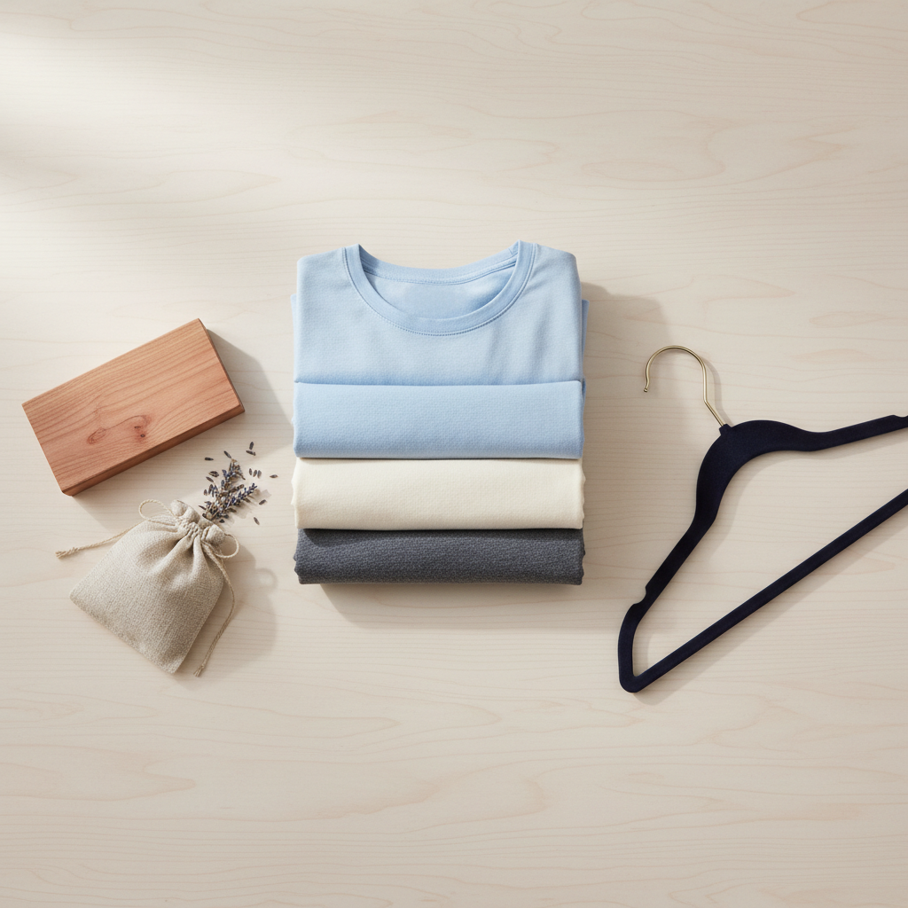 Premium closet organization flat lay scene