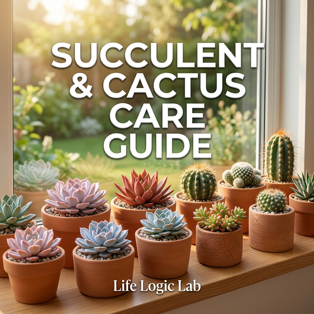 Succulent & Cactus Care Guide Step-by-Step Illustrated Guide Cover by Life Logic Lab